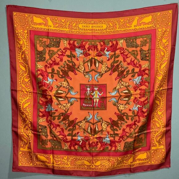 Hermes Carré 90 EARLY AMERICA Red Silk Scarf  Boxed NWT - Picture 11 of 16